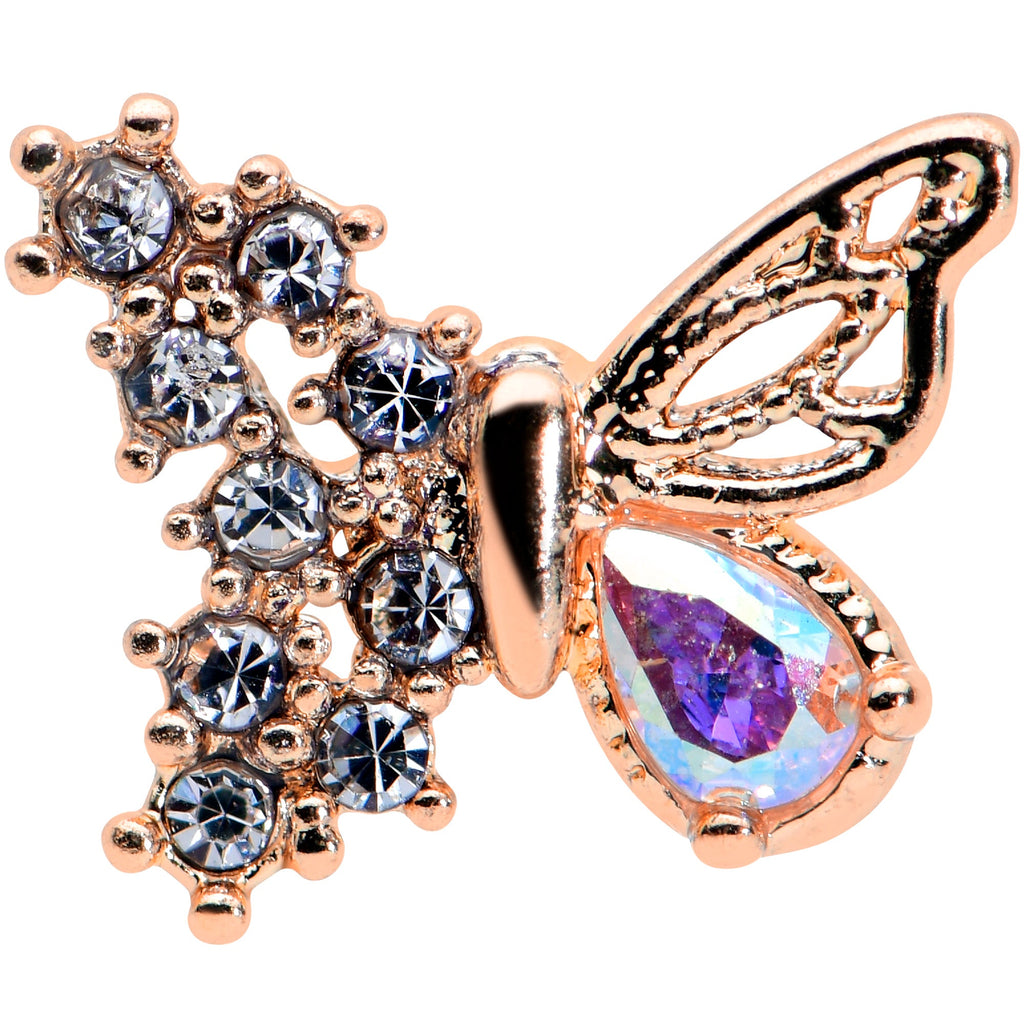 16G 1/4 Clear Gem Rose Gold Tone Glam Butterfly Cartilage Tragus