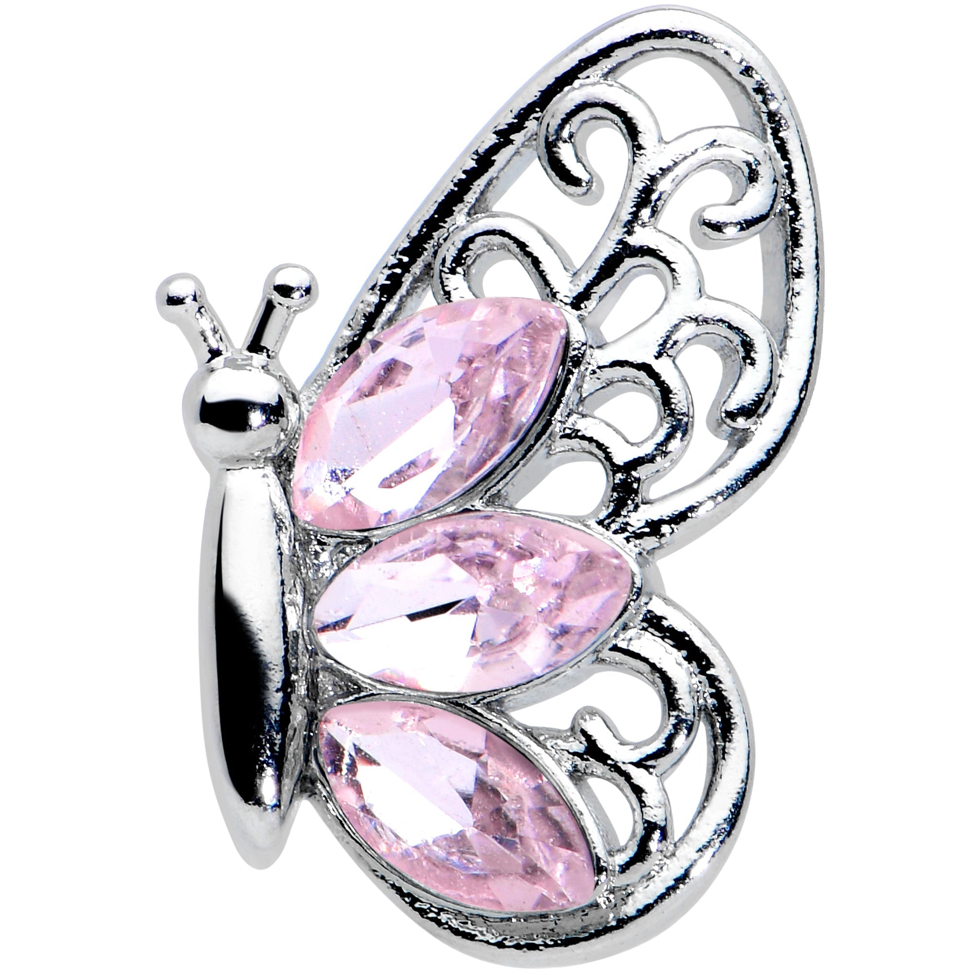16G 1/4 Pink Gem Lacy Butterfly Cartilage Tragus Earring