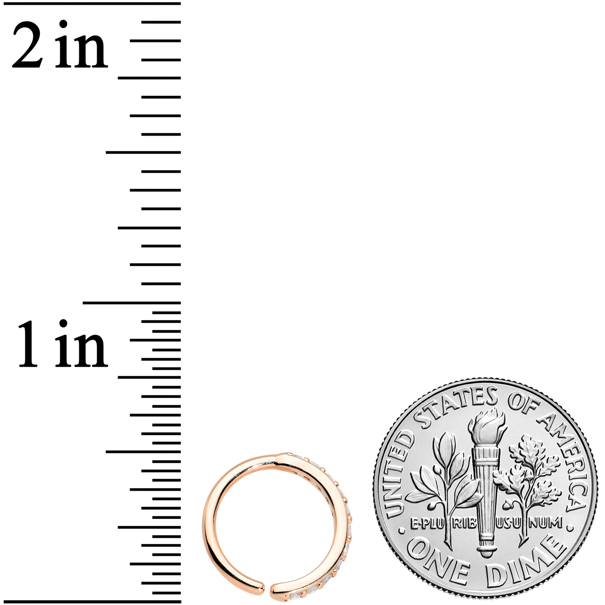 16G 3/8 Clear CZ Gem Rose Gold Tone Forward Facing Closure Ring