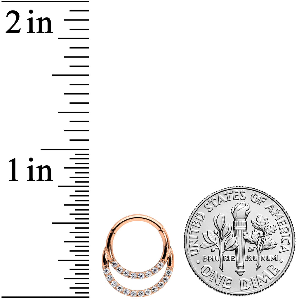 16G 5/16 Clear CZ Gem Rose Gold Tone Double Row Segment Ring