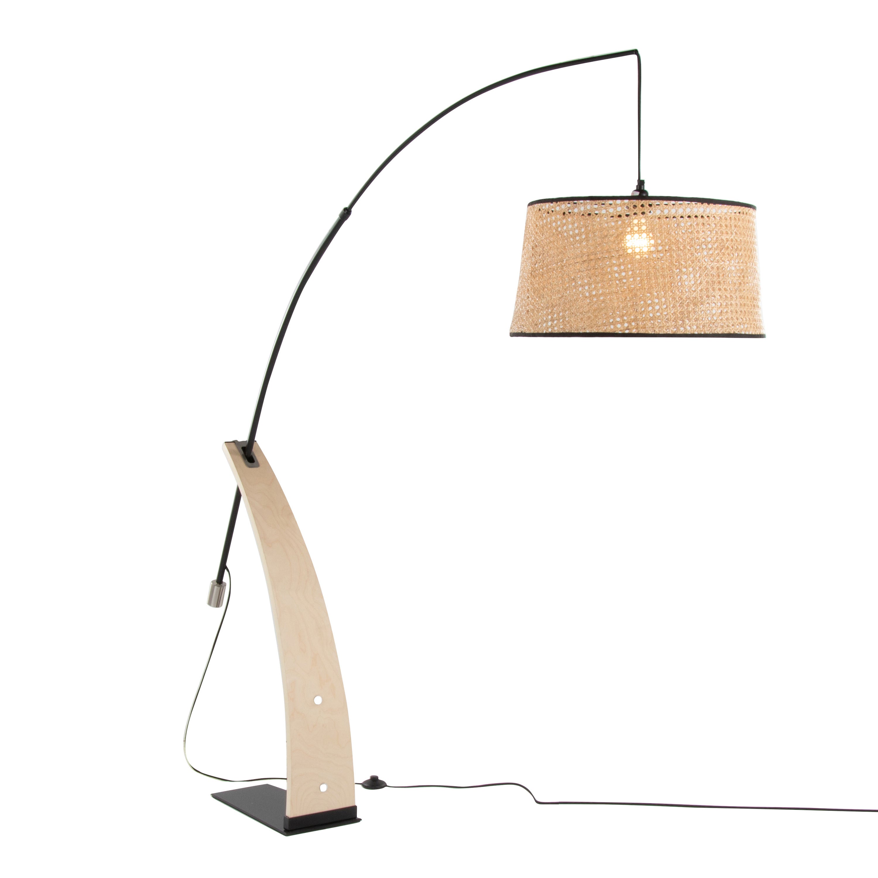 Robyn-Salon Mid-Century Modern Floor Lamp in Natural Wood and Black Metal with Natural Rattan Shade by LumiSource