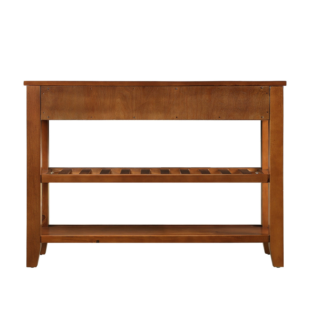 Console Sofa Table with 2 Storage Drawers and 2 Tiers Shelves, Mid-Century Style 42'' Solid Wood Buffet Sideboard for Living Room Furniture Kitchen Dining Room Entryway Hallway, Brown