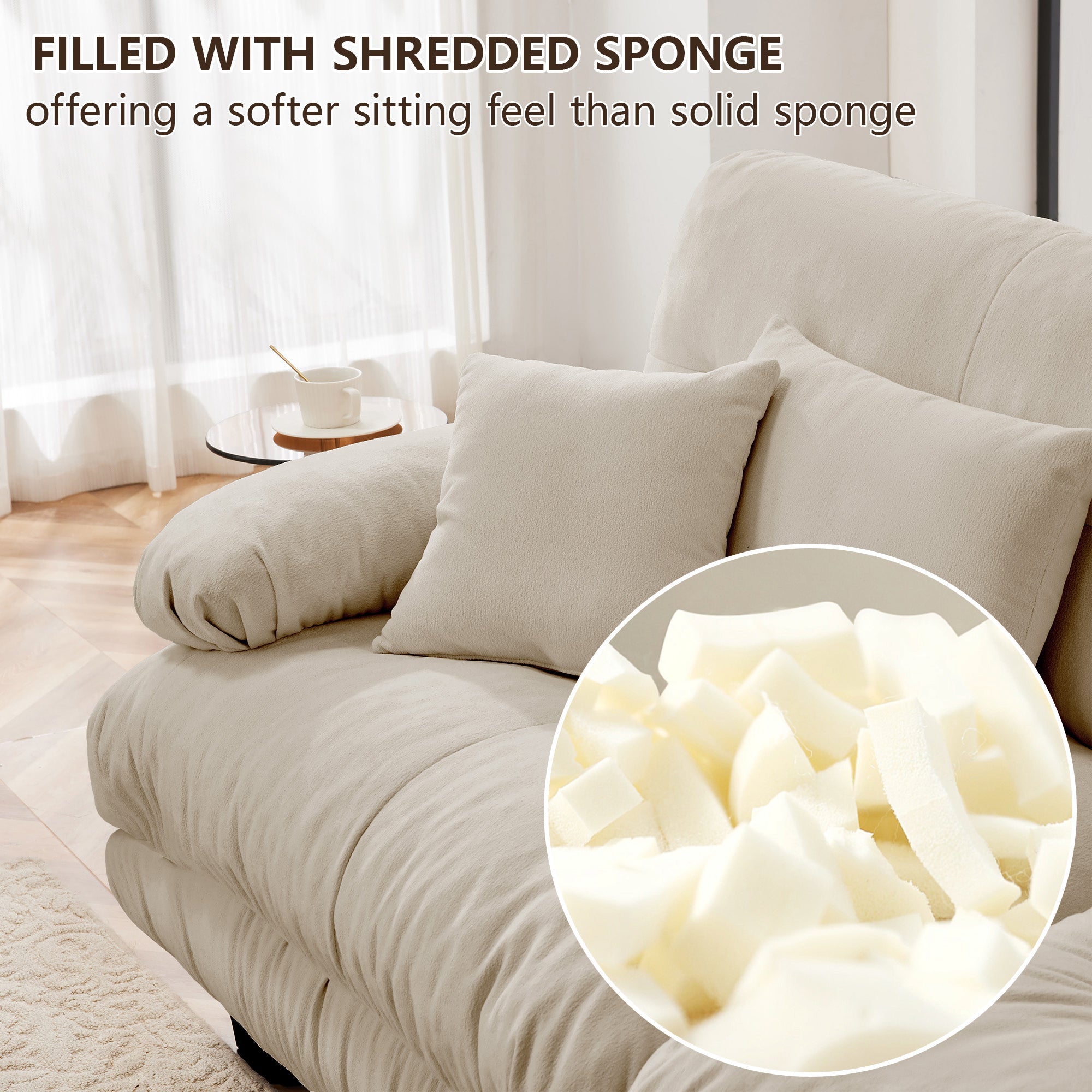 Free Combination Modular Sectional Sofa,U Shaped Couch for Living Room, 4-Seater Comfy Cloud Couch with 2 Ottomans, Chenille Light coffee