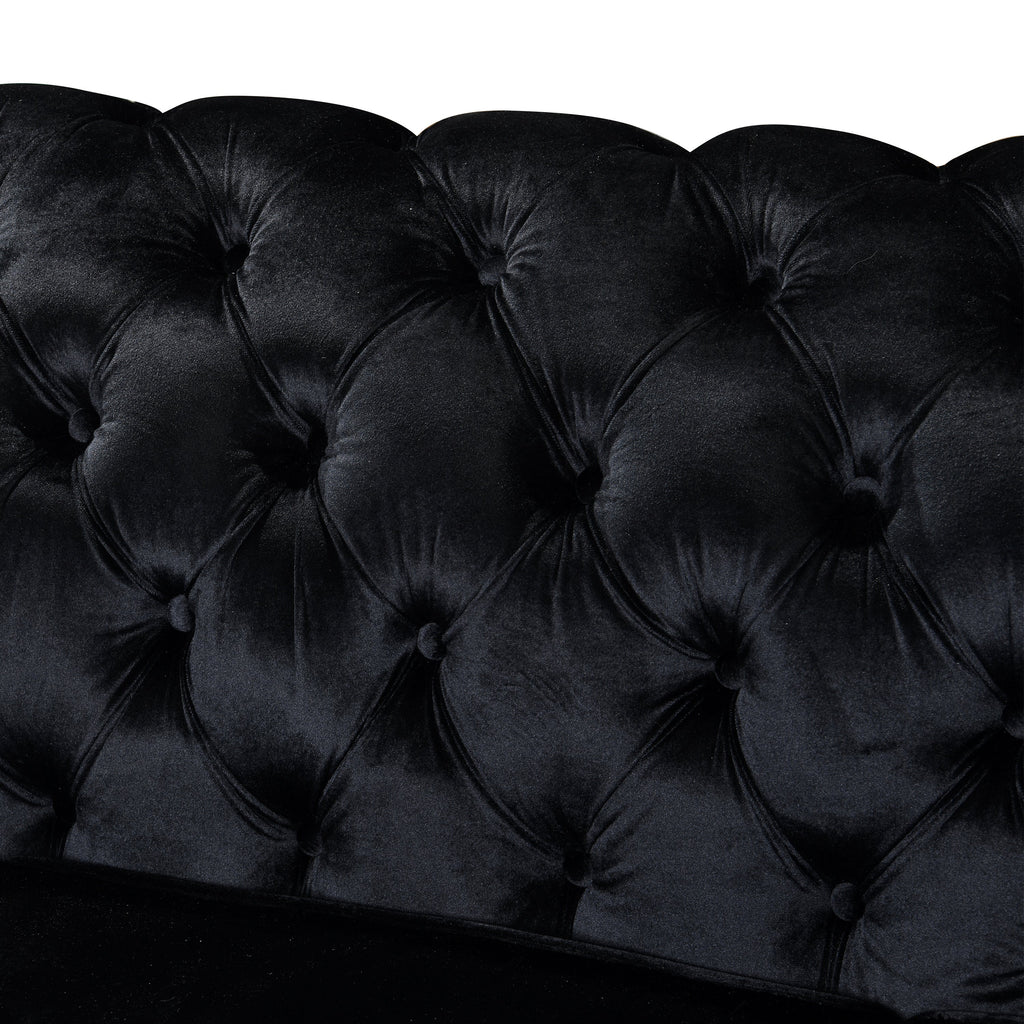 Velvet Luxury Chesterfield Sofa Set, 84 Inches Tufted 3 Seat Couch with Gold Stainless for Living Room, Black Fabric