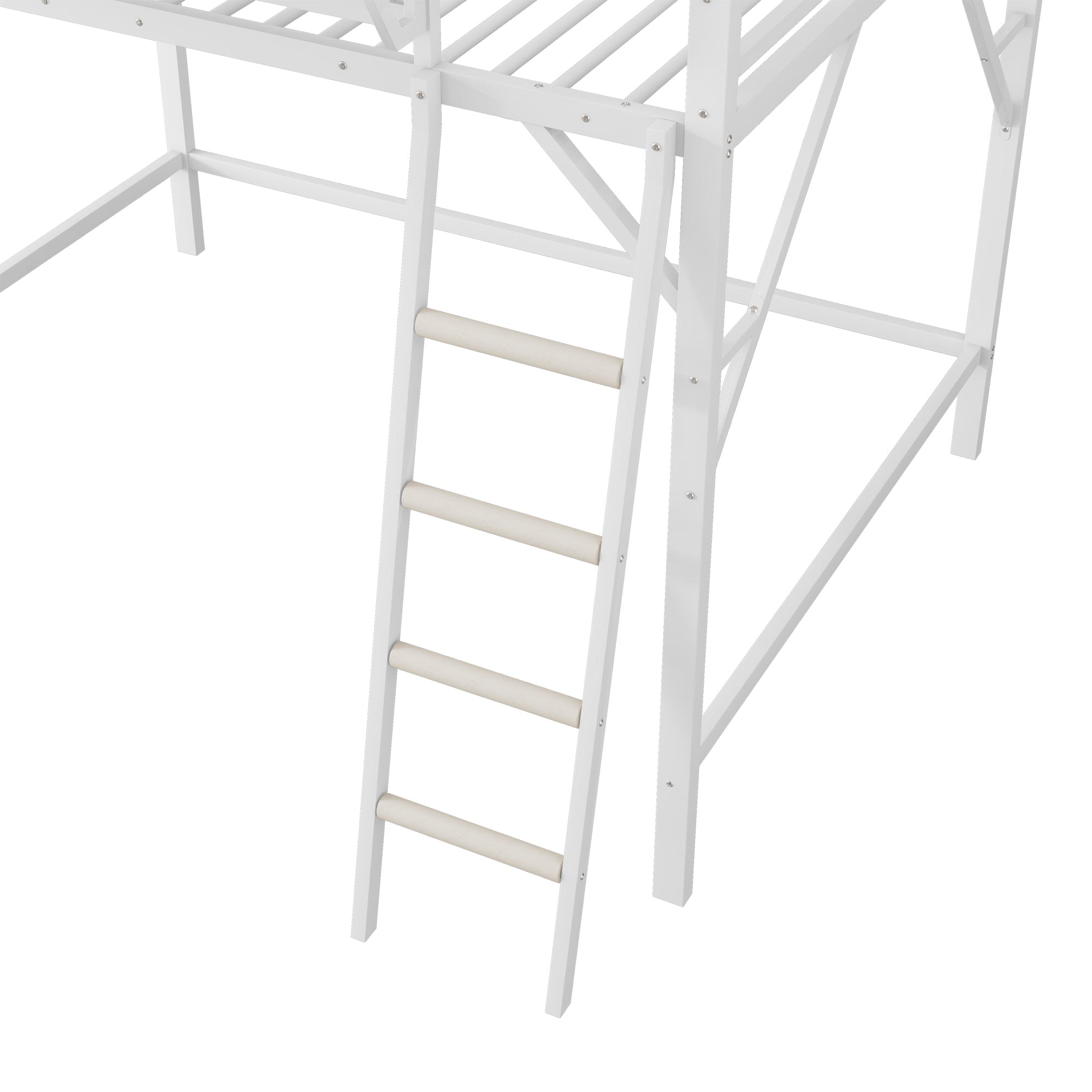 Queen Size Loft Bed with Ladder, Metal Queen Loft Bed with Storage Shelves, High Loft Bed for Kids Teens, White(Expect Arrival Date 2025/12/3  Old SKU W2580P351278)