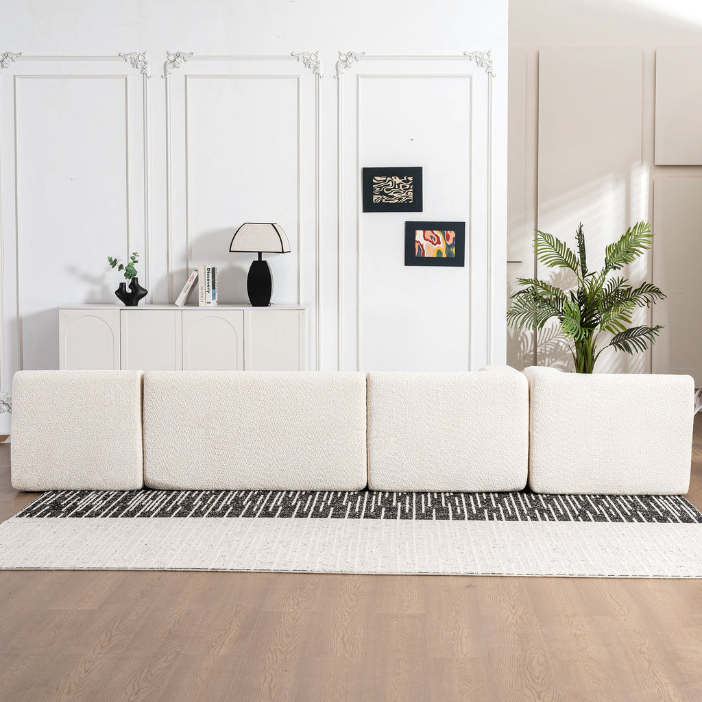 144' Upholstered Sofa Free-combined Sofa Couch with Two Chaise Lounge and Five Back Pillows for Living Room(Old SKU: N719S001600A), Beige