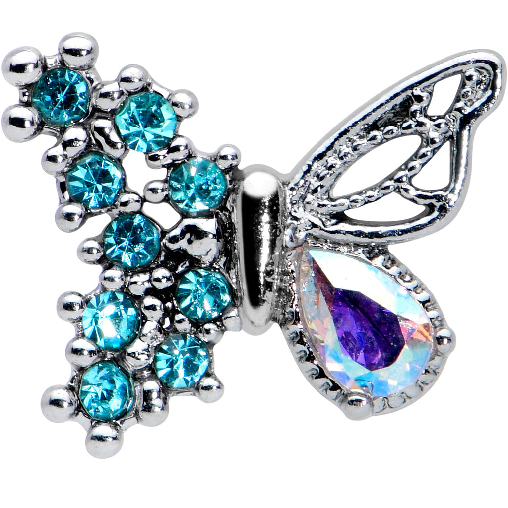 16G 1/4 Blue Gem Glam Butterfly Cartilage Tragus Earring