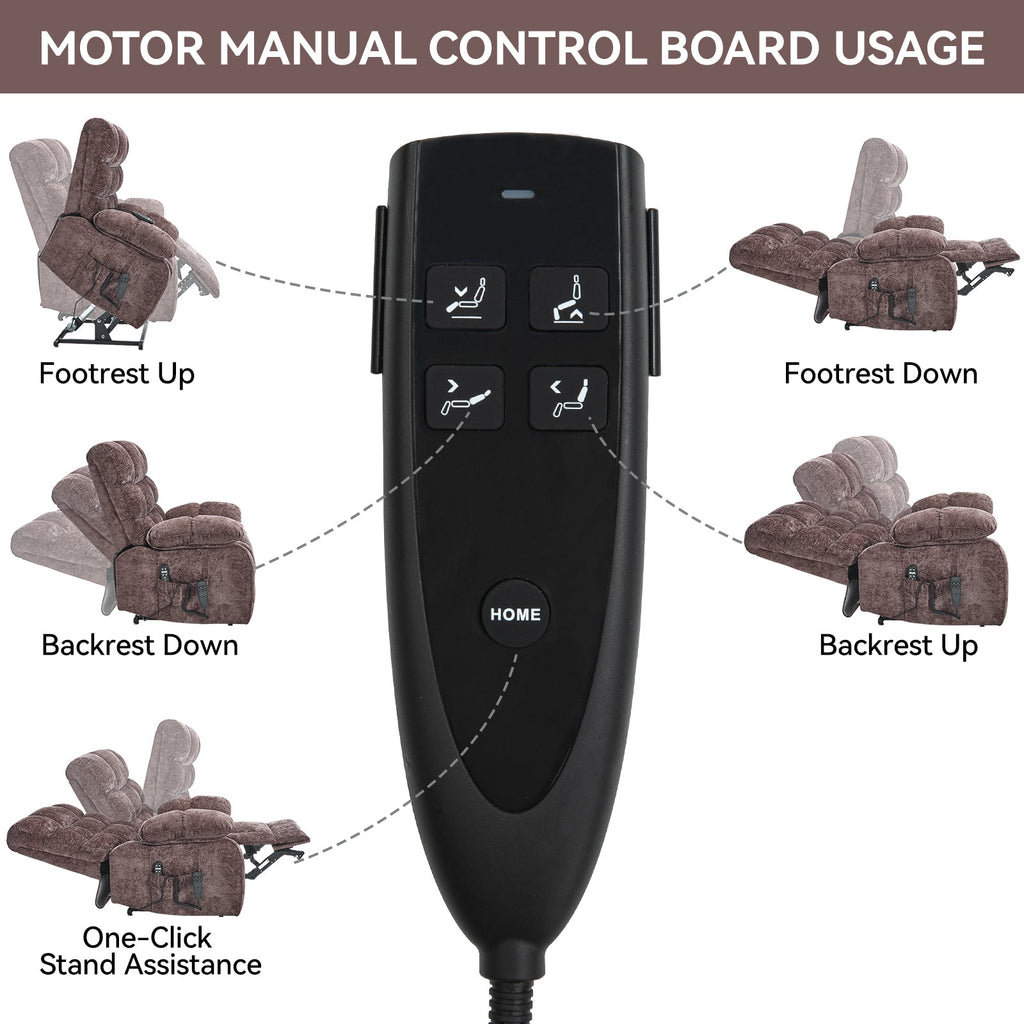 Lift Recliner Chair Heat Massage Dual Motor Infinite Position Up to 350 LBS Large Electric Power Lift Recliners with Power-Remote, Medium-firm and Heavy duty, Brown