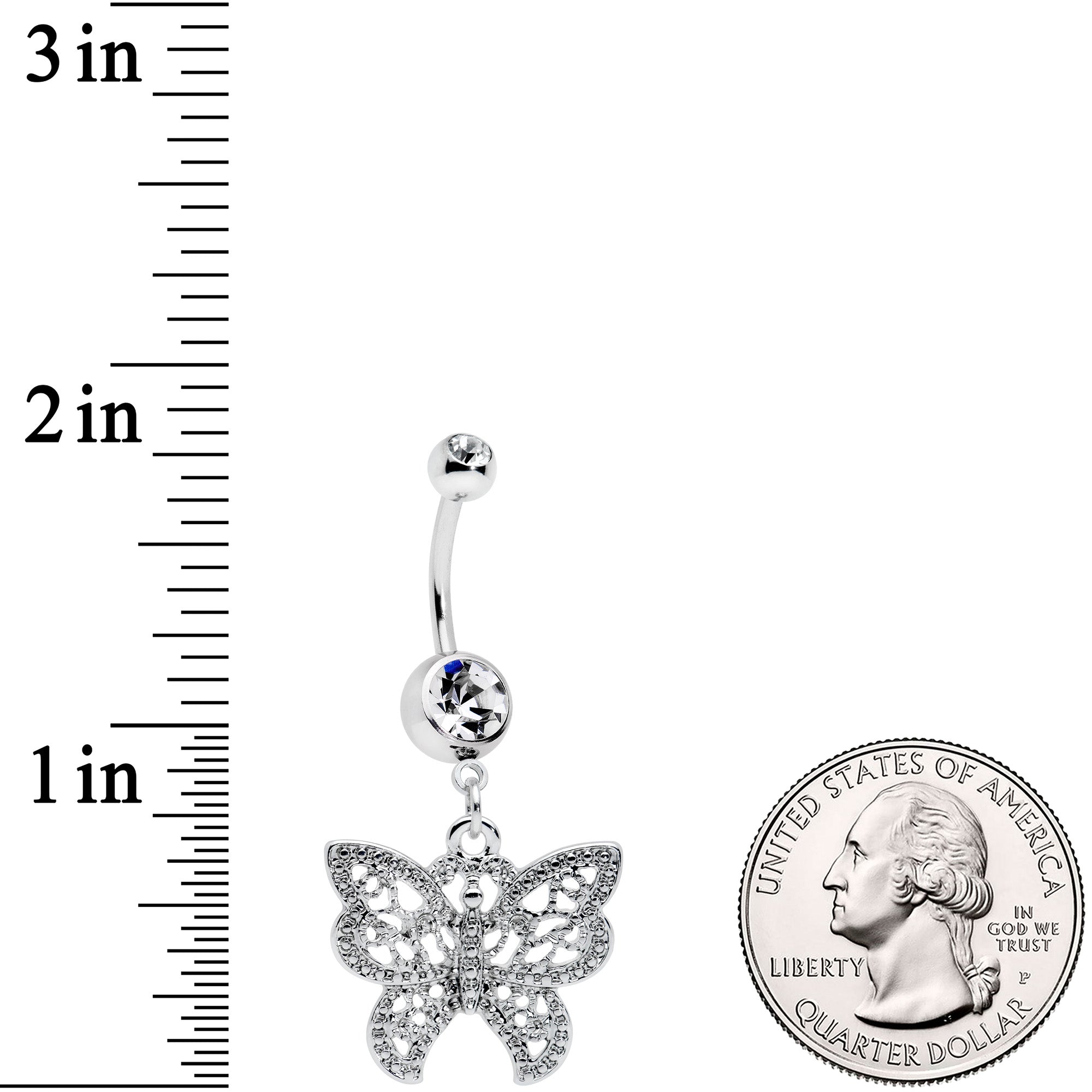 Clear CZ Gem Ultra Luxe Butterfly Dangle Belly Ring