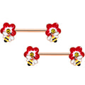 14G 9/16 Yellow Gem Rose Gold Tone Queen Bee Nipple Ring Set