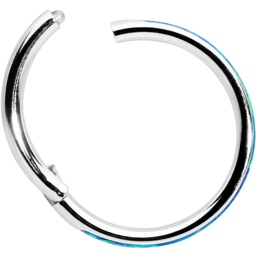 16G 3/8 Blue Synthetic Opal Forward Facing Hinged Segment Ring