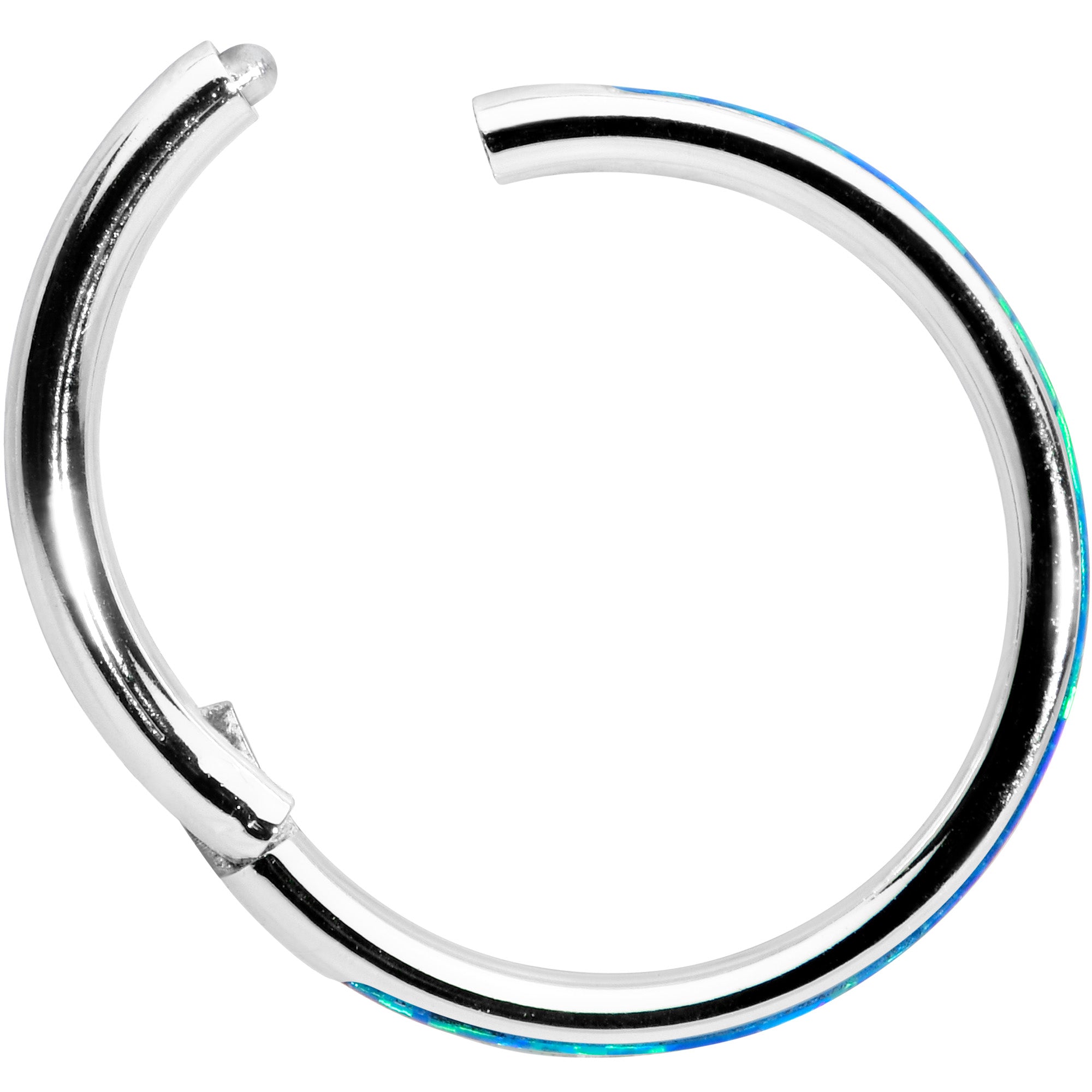 16G 3/8 Blue Synthetic Opal Forward Facing Hinged Segment Ring