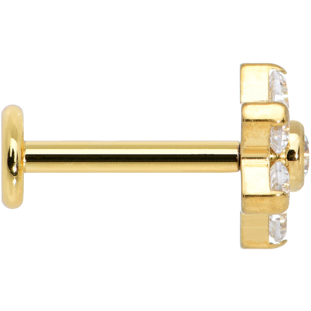 16G 1/4 Clear CZ Gem Gold Tone G23 Titanium Flower Labret Tragus