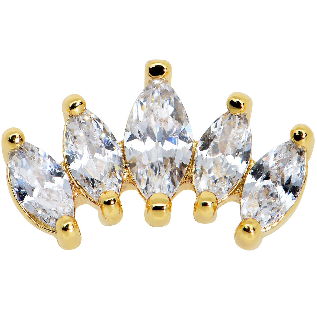 16G 5/16 Clear CZ Gem Gold Tone Crown Labret Monroe Tragus