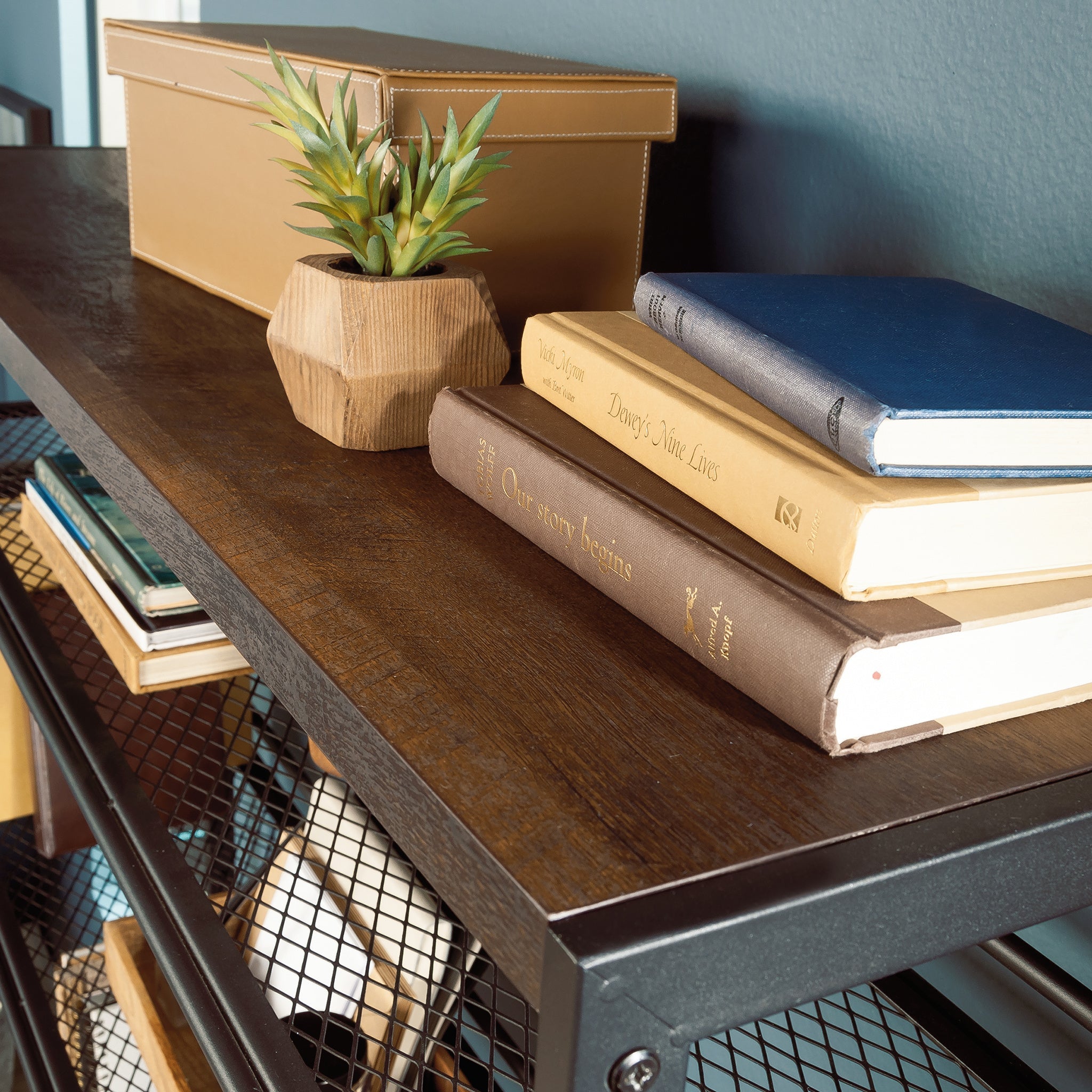 Desk With Hutch, Brown finish