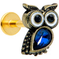 16G 5/16 Blue Gem Gold Tone Wide Eyed Owl Labret Monroe Tragus