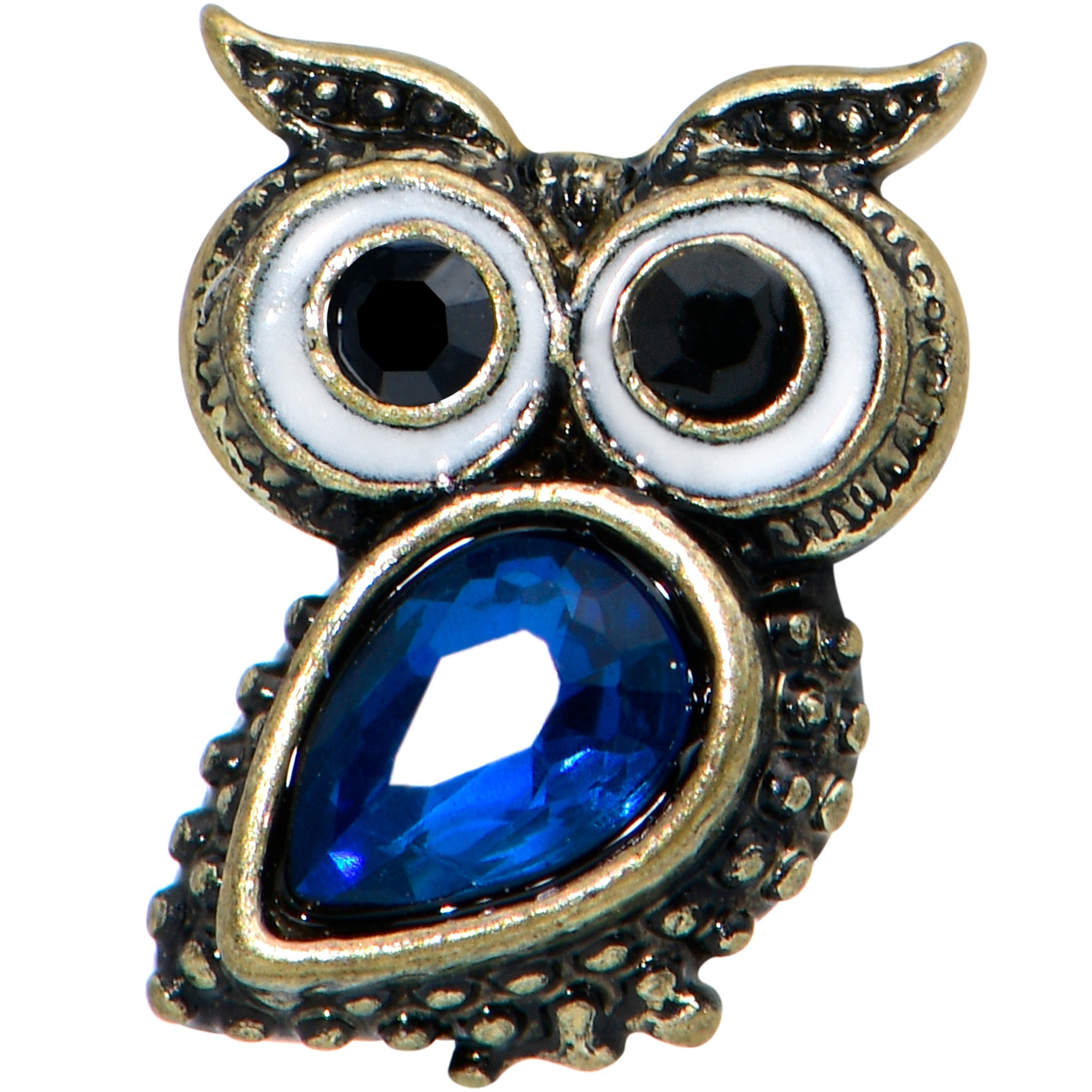 16G 5/16 Blue Gem Gold Tone Wide Eyed Owl Labret Monroe Tragus