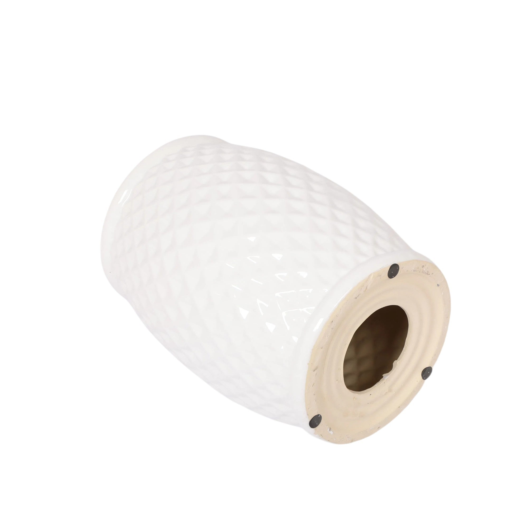 Glazed Ceramic Drum Stool - Indoor/Outdoor Side Table - White Ceramic 11 x 17.25 Inches