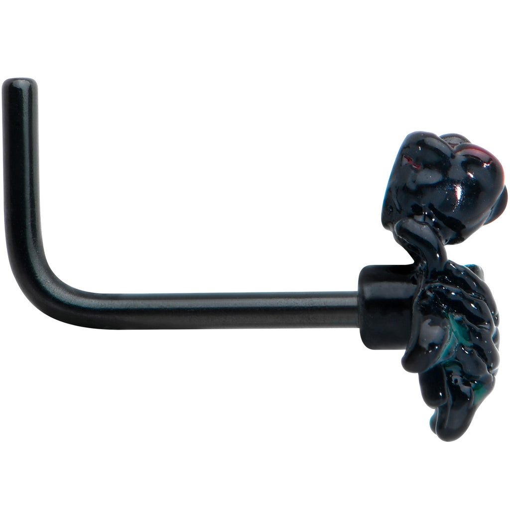 20G 7mm Black Skeleton Flower Halloween L Shape Nose Ring