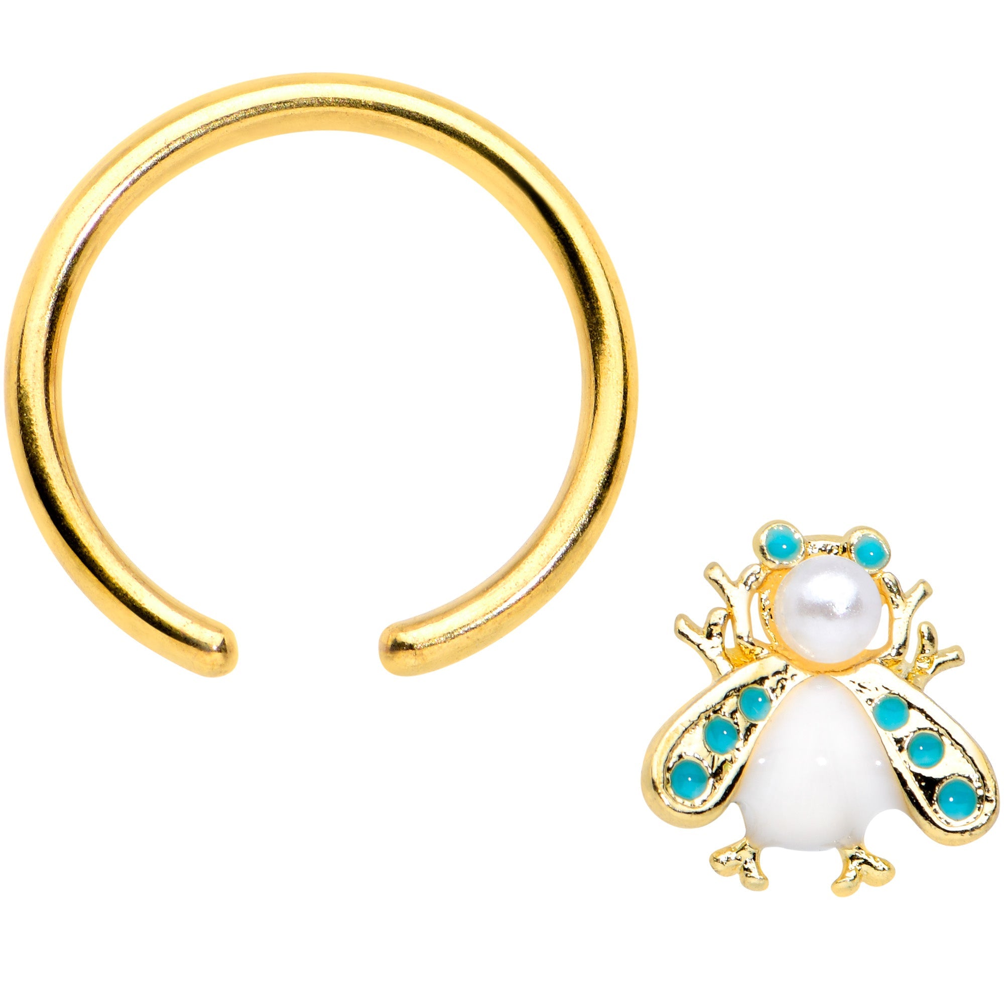16G 3/8 White Gem Gold Tone Snow Bug BCR Captive Bead Ring
