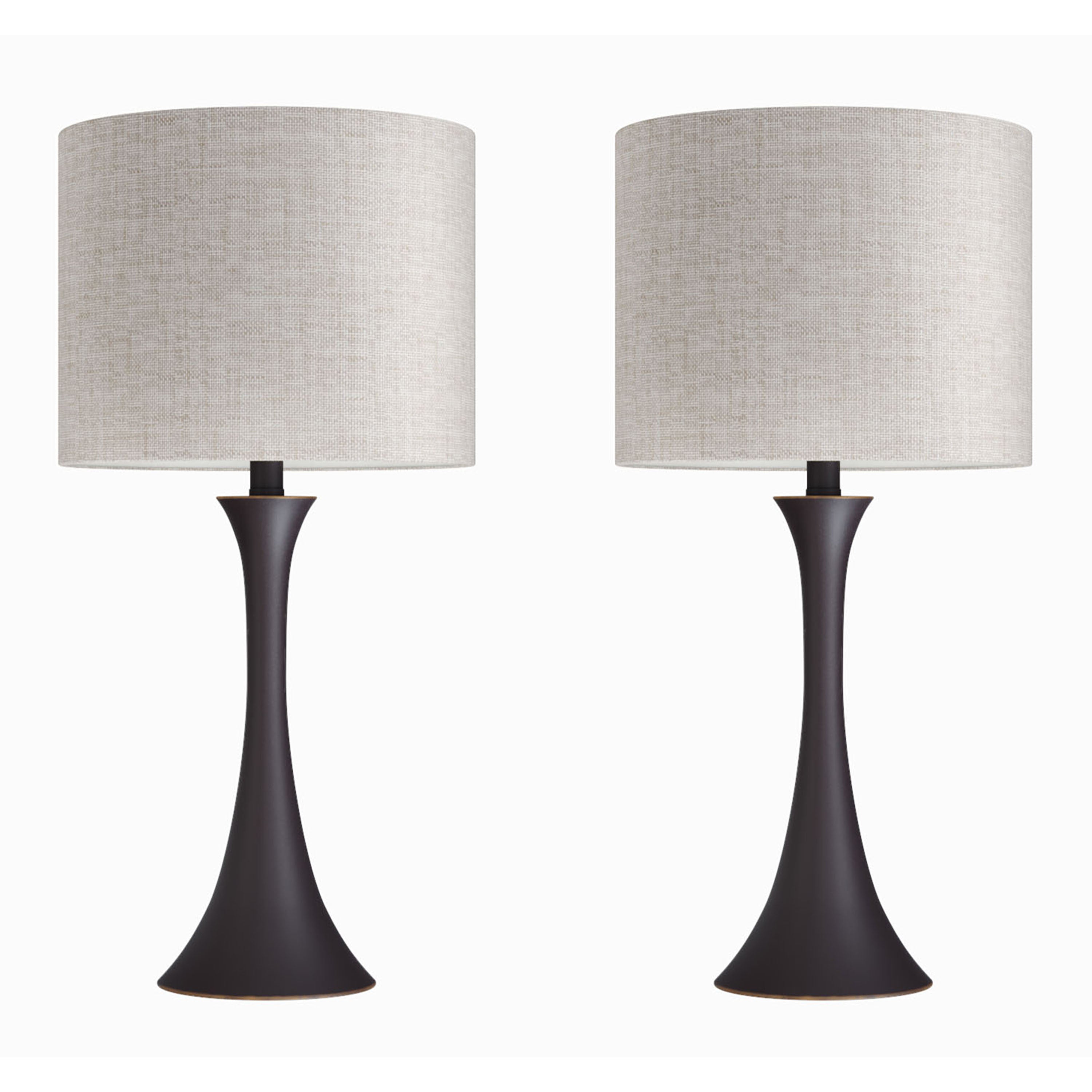 Lenuxe 24' Contemporary Metal Table Lamp in Oil Rubbed Bronze with Natural Linen Shade from Grandview Gallery by LumiSource - Set of 2