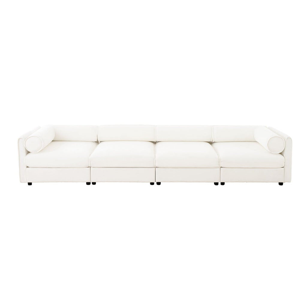Modular Sectional Sofa with Storage, Cylindrical Backrest and Armrests Deep Comfortable Seating,Durable and Supportive for Living Room,4 Seat L- Shaped Sofa, White