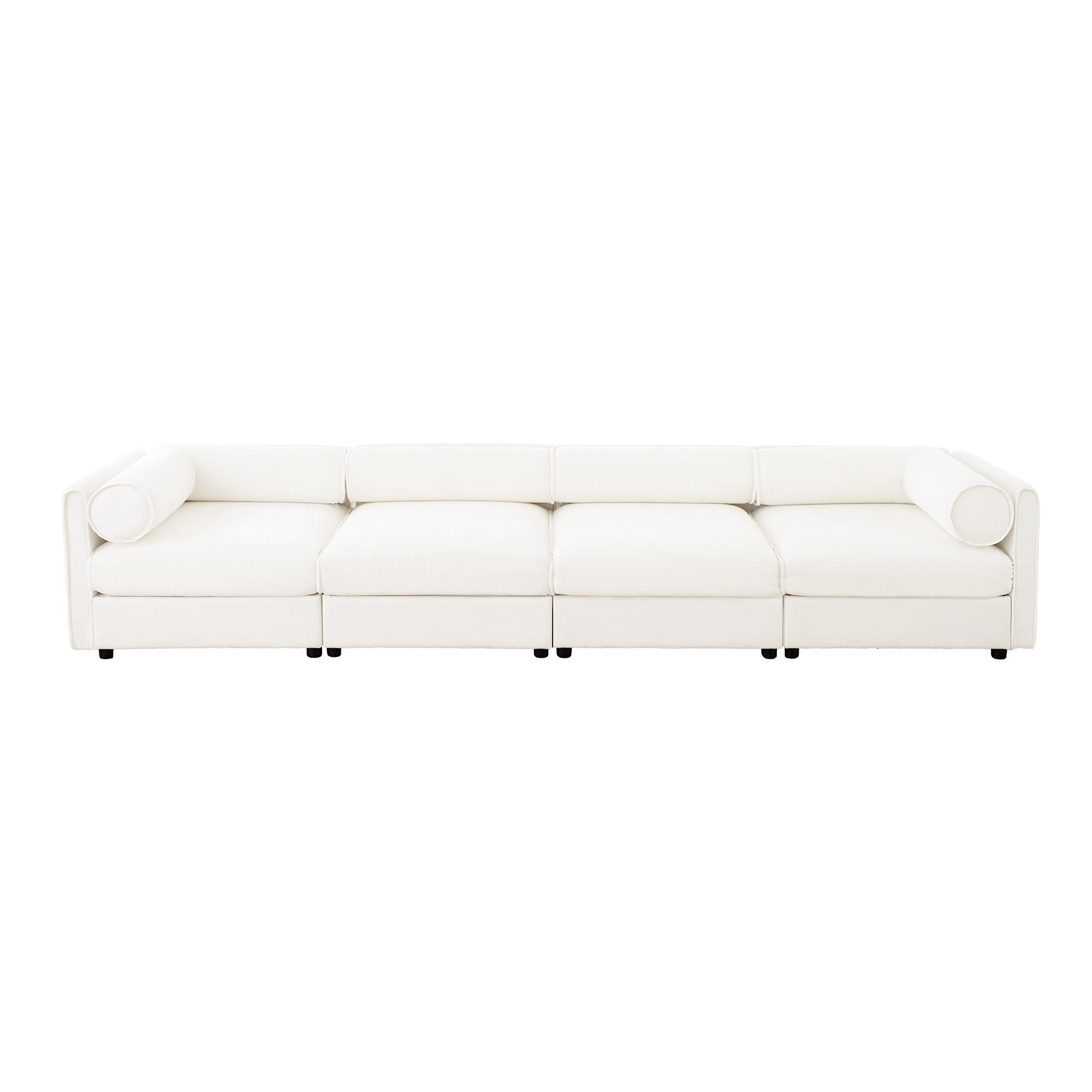 Modular Sectional Sofa with Storage, Cylindrical Backrest and Armrests Deep Comfortable Seating,Durable and Supportive for Living Room,4 Seat L- Shaped Sofa, White