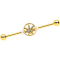 14G Clear Gem Gold Tone Pot Leaf Circle Industrial Barbell 38mm
