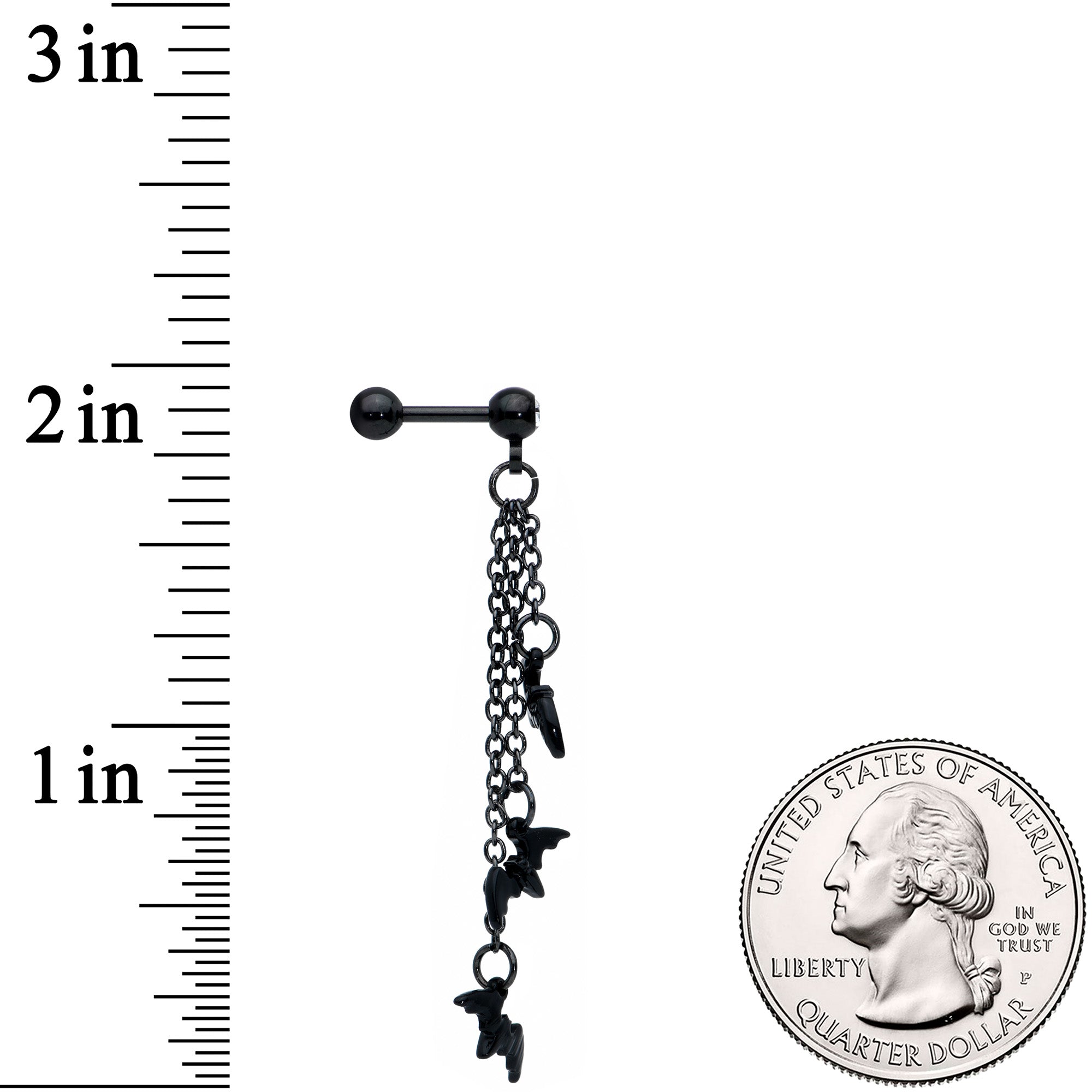 16G 1/4 Clear Gem Black Gone Batty Halloween Dangle Cartilage