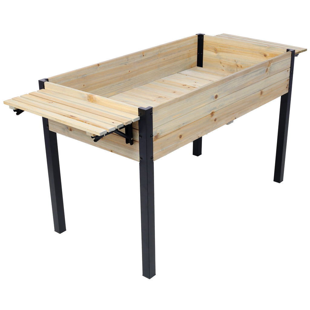 Raised Garden Bed with Metal Legs and Folding Storage Shelf for Outdoor Patio, Deck, Balcony