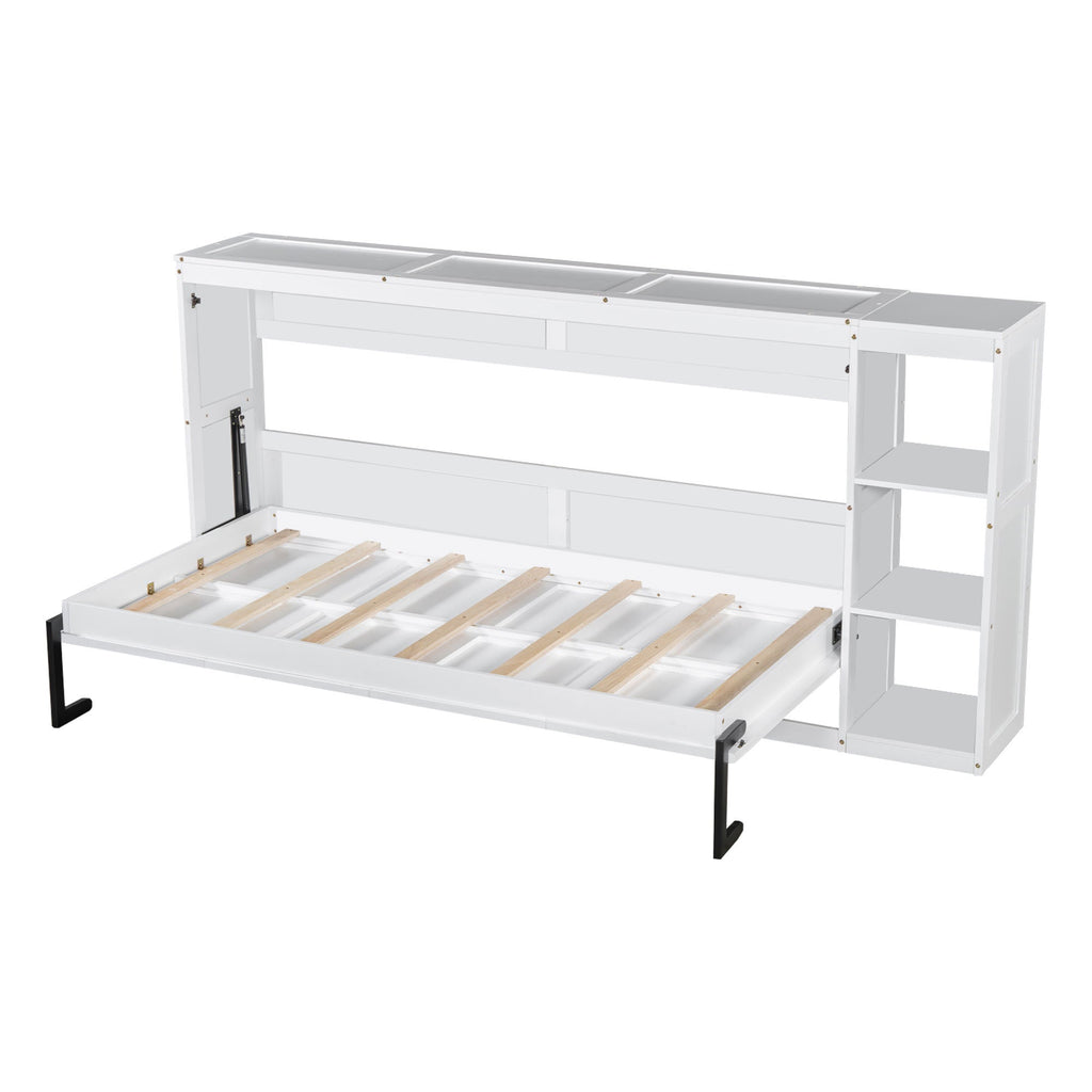 Twin Size Murphy Bed with Bookshelf, White