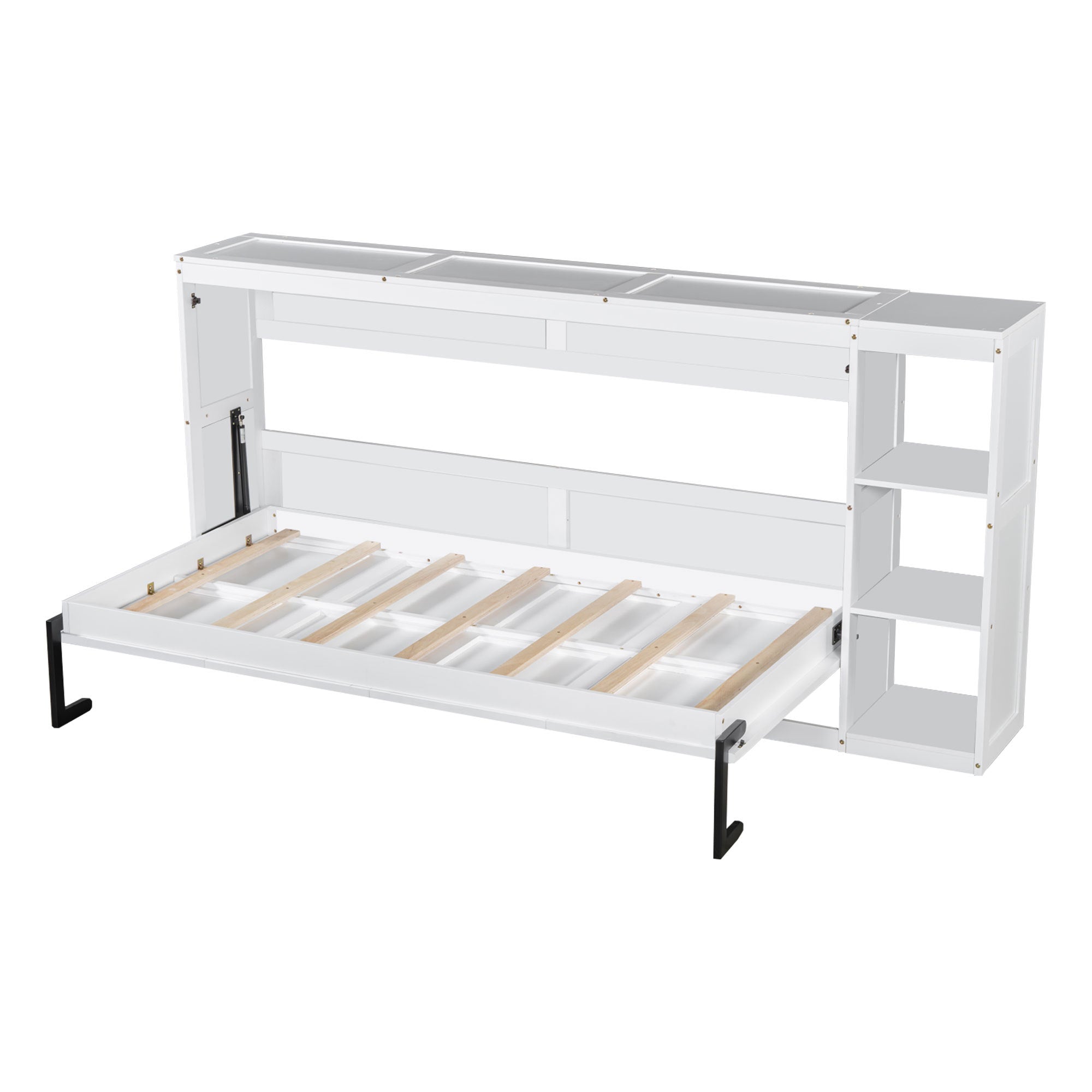 Twin Size Murphy Bed with Bookshelf, White