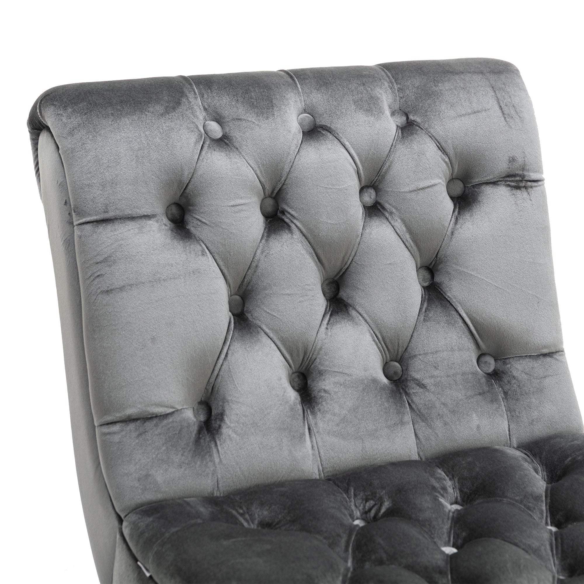 COOLMORE Modern Velvet Armless Accent Living Room Chair / Leisure Chair,Upholstered Fabric Button Comfortable Chair with Wooden Legs for Bedroom, Living Room, Office (Silver Velvet)