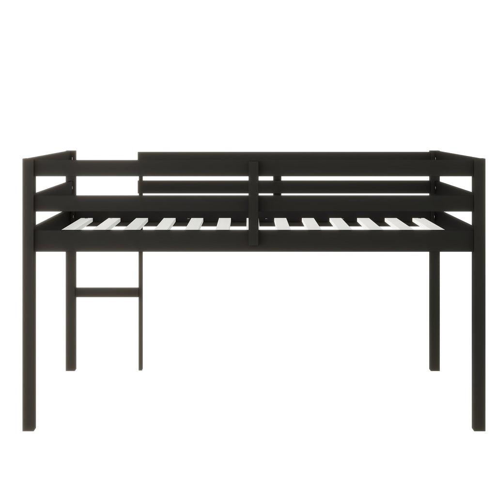 Solid Wooden, Rubber Wooden Twin Loft Bed with Ladder, Bed Platform of Strengthened Slats , Black