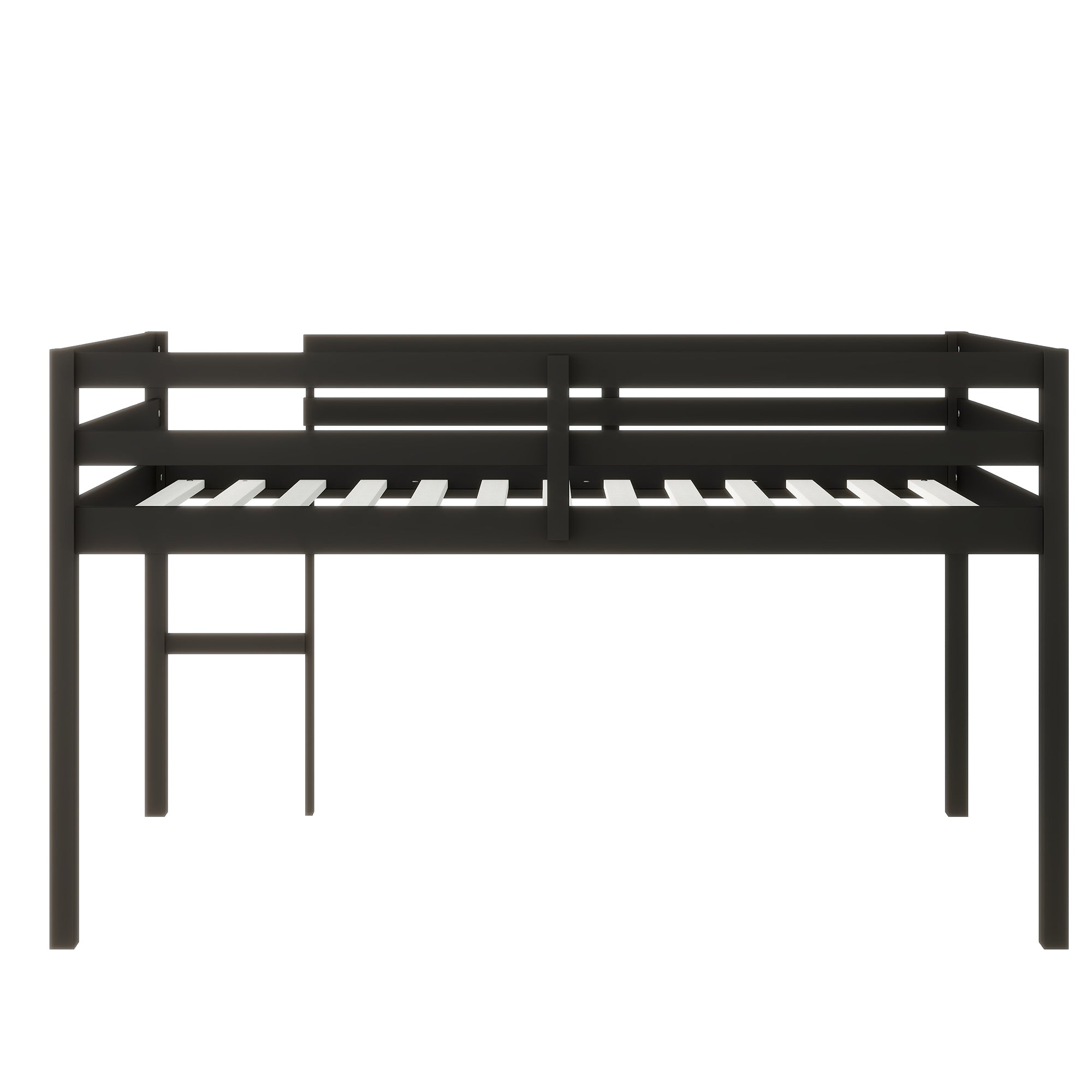 Solid Wooden, Rubber Wooden Twin Loft Bed with Ladder, Bed Platform of Strengthened Slats , Black