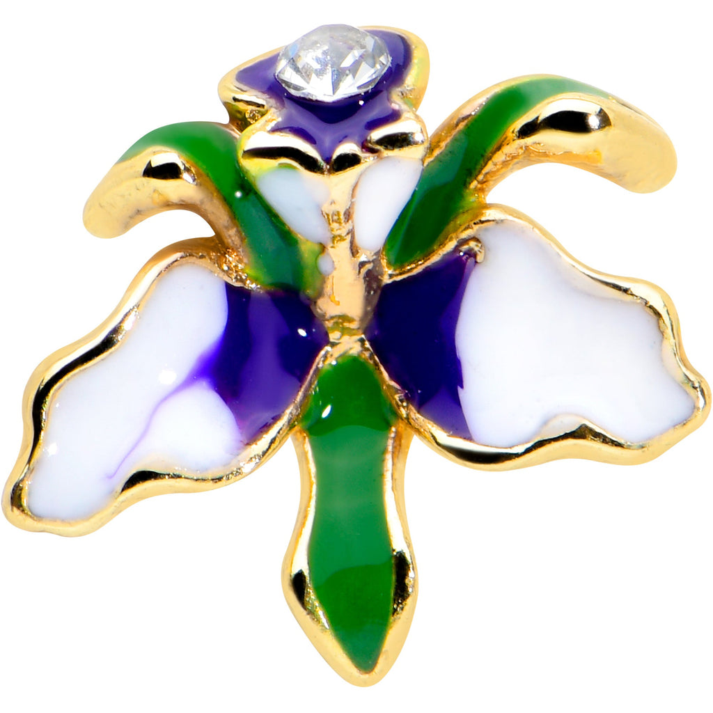 16G 1/4 Clear Gem Gold Tone Iris Flower Cartilage Tragus Earring