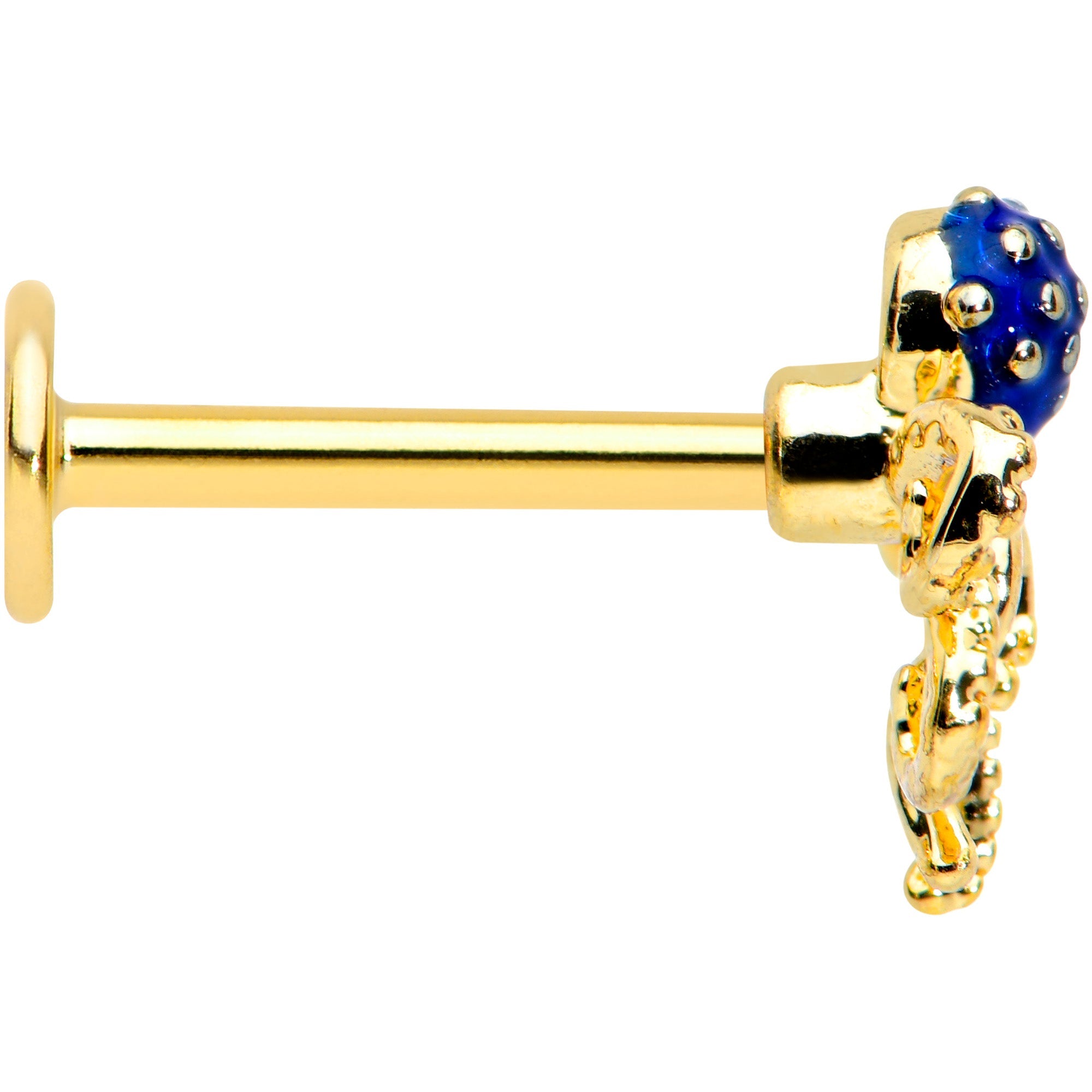 16G 5/16 Gold Tone Textured Blue Octopus Labret Monroe Tragus
