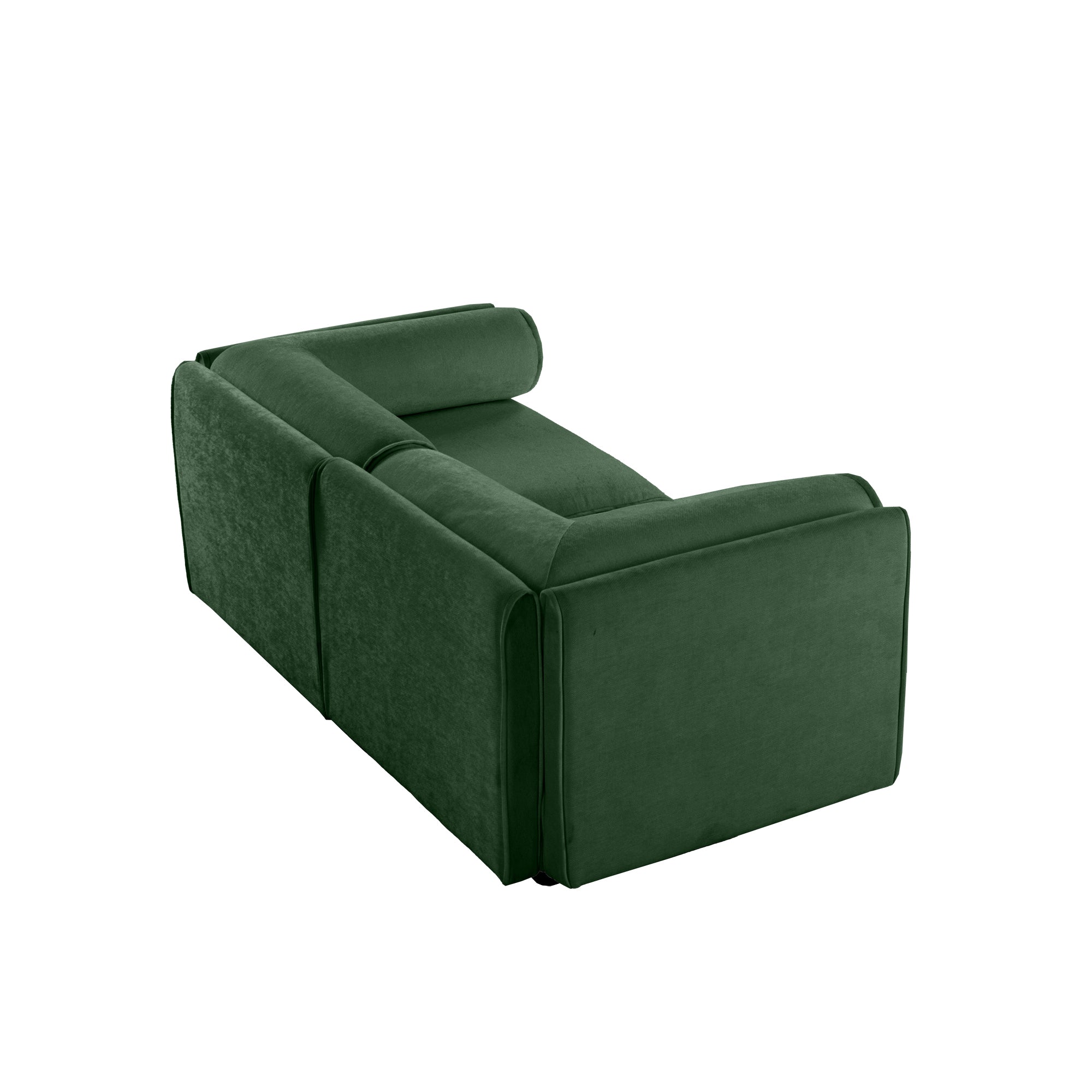 Stylish Green Chenille 2-Seater Sofa with Storage Seat, Cylindrical Backrest and Armrests, Modern Fabric Loveseat Featuring Hidden Storage Space