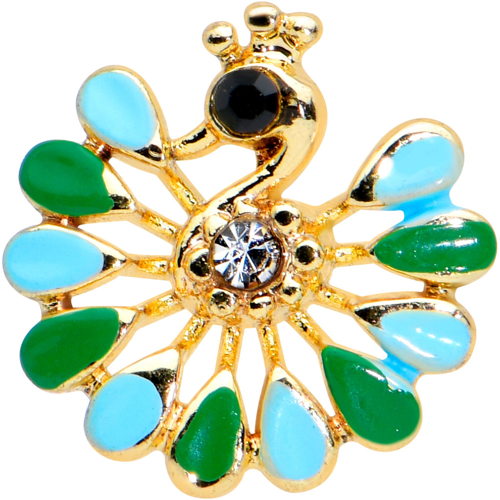 16G 5/16 Clear Black Gem Gold Tone Pretty Peacock Labret Tragus