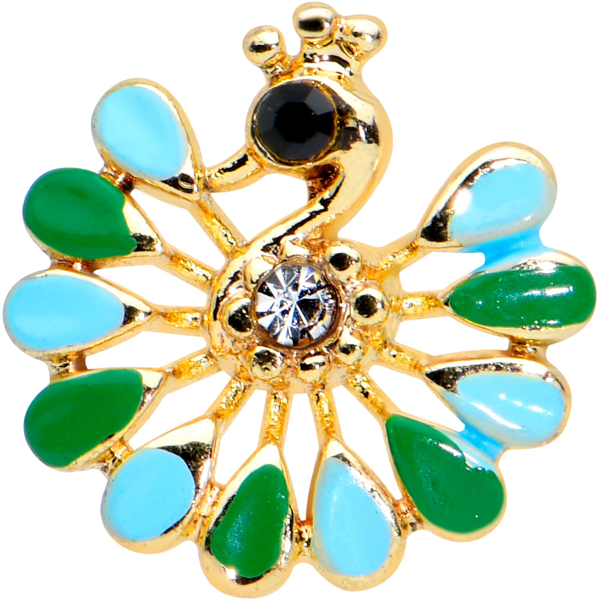 16G 5/16 Clear Black Gem Gold Tone Pretty Peacock Labret Tragus