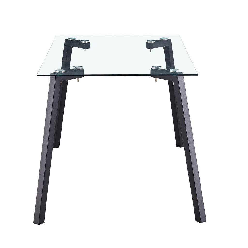 Modern Minimalist Rectangular Glass Dining Table with 0.31' Tempered Glass Tabletop and Black Coating Metal Legs, Writing Table Desk, for Kitchen Dining Living Room, 51' W x 31'D x 30' H.W1151S01839