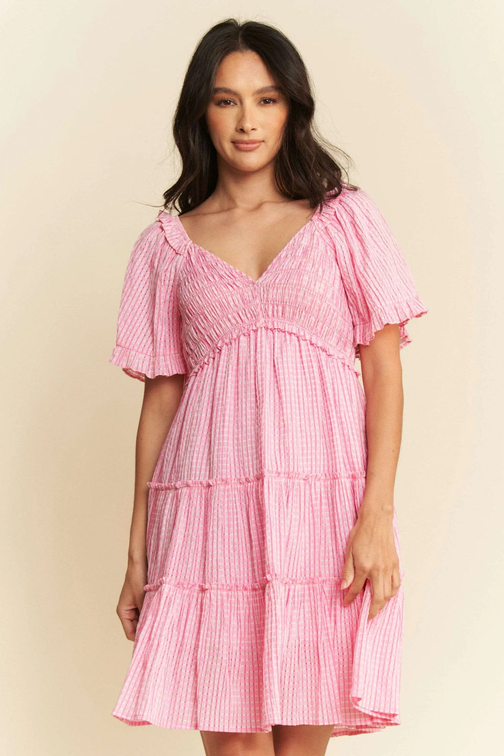 Davi & Dani Jacquard Checker Smocking Tiered Dress