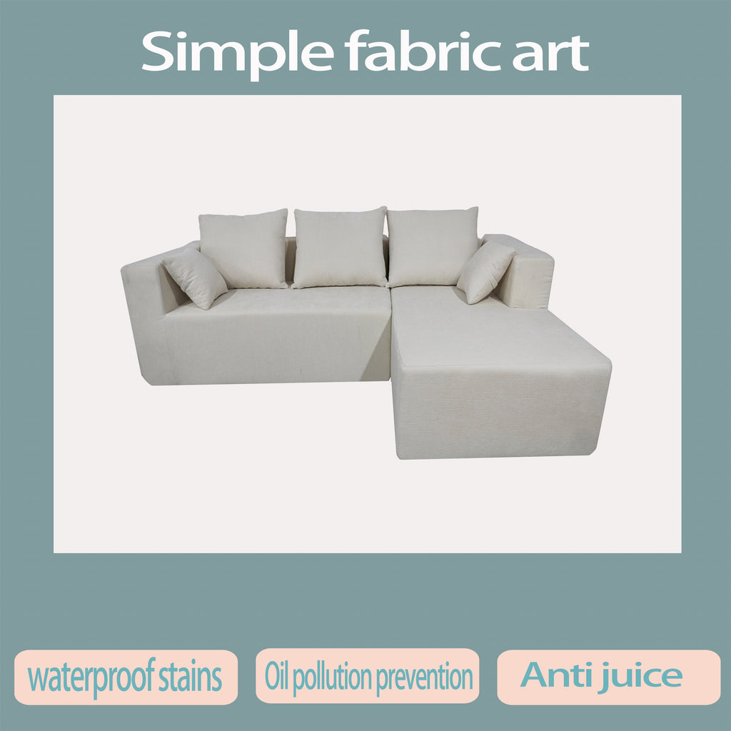 Combination sofa and sofa bed on the right corner, made of high-density sponge and soft linen fabric, with multiple combination methods (beige)