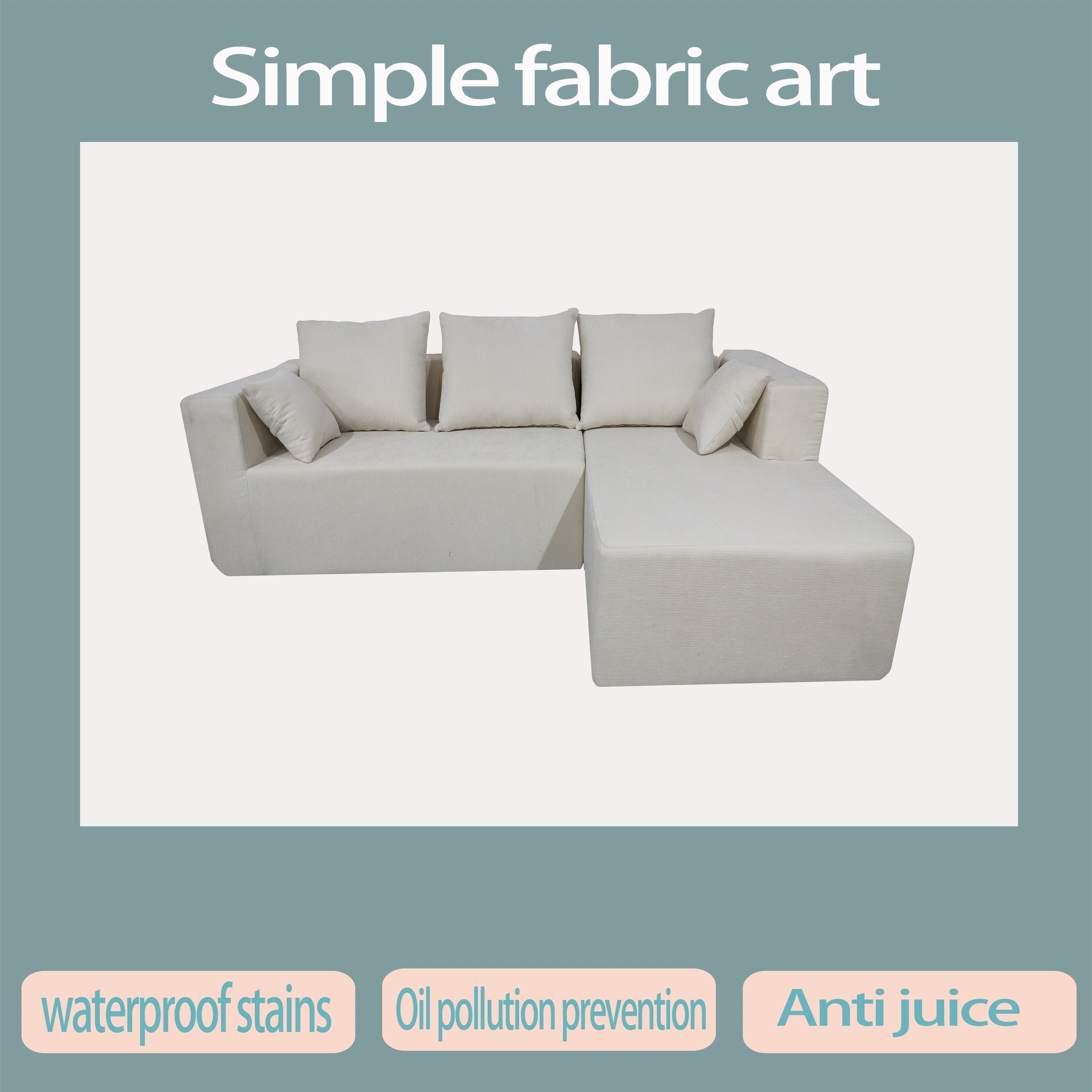 Combination sofa and sofa bed on the right corner, made of high-density sponge and soft linen fabric, with multiple combination methods (beige)