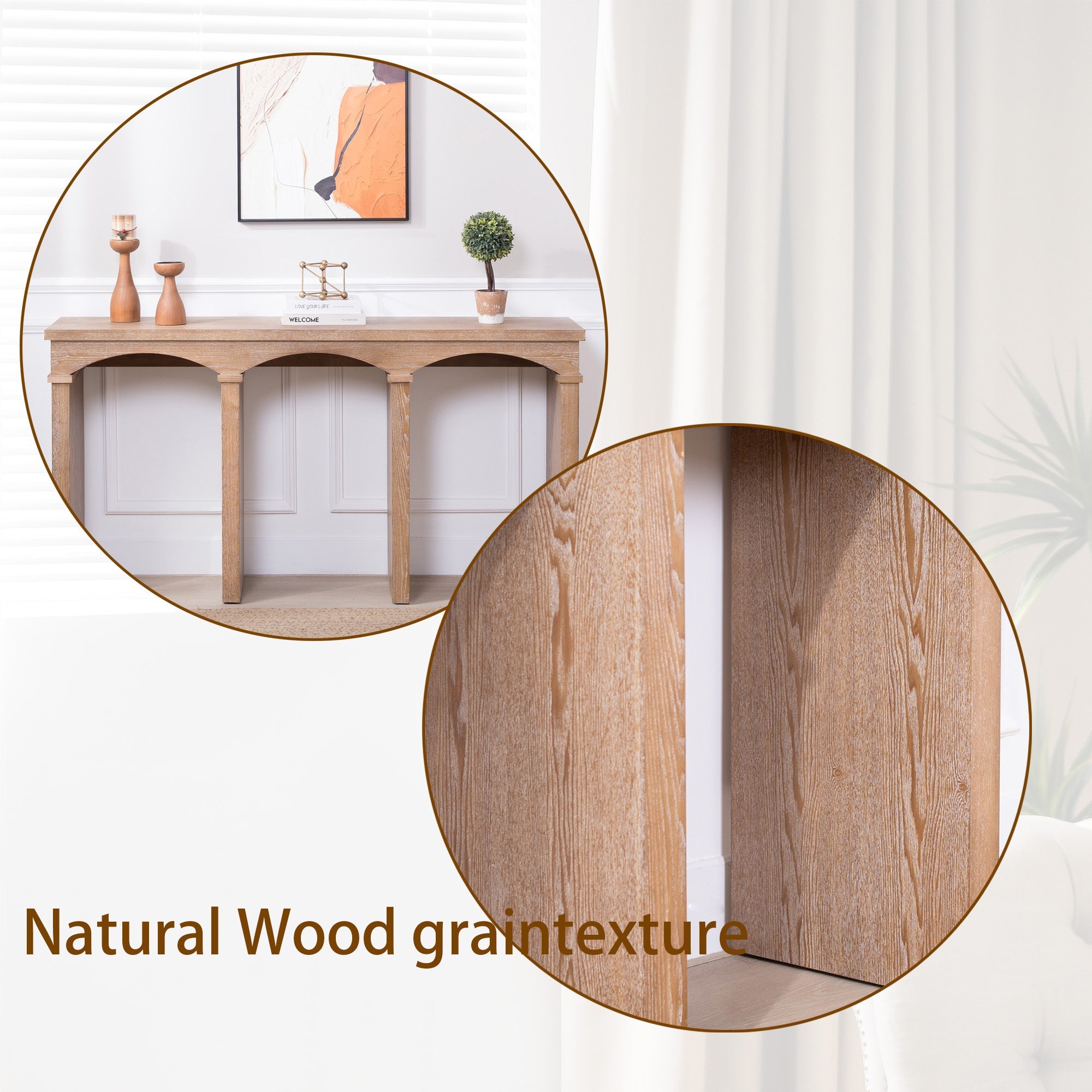 Rustic Archway Console Table – 60'Long Entryway Table with Decorative Arched Legs, Natural Wood Finish, Narrow Sofa Table for Hallway, Living Room, or Foyer