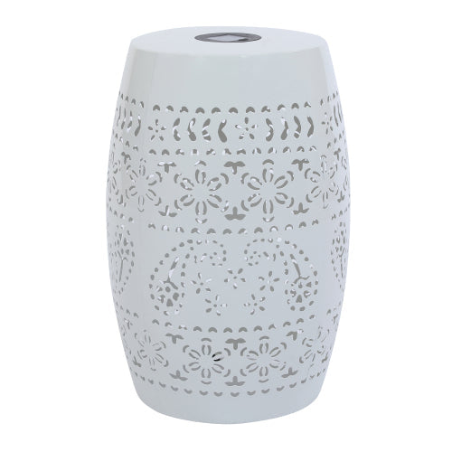Solar Side Table with Built-in Solar Battery,Stunning Flower Pattern at Night,Eco-Friendly and Energy Efficient Outdoor Furniture Ideal,for Patios Gardens and Backyards(White)