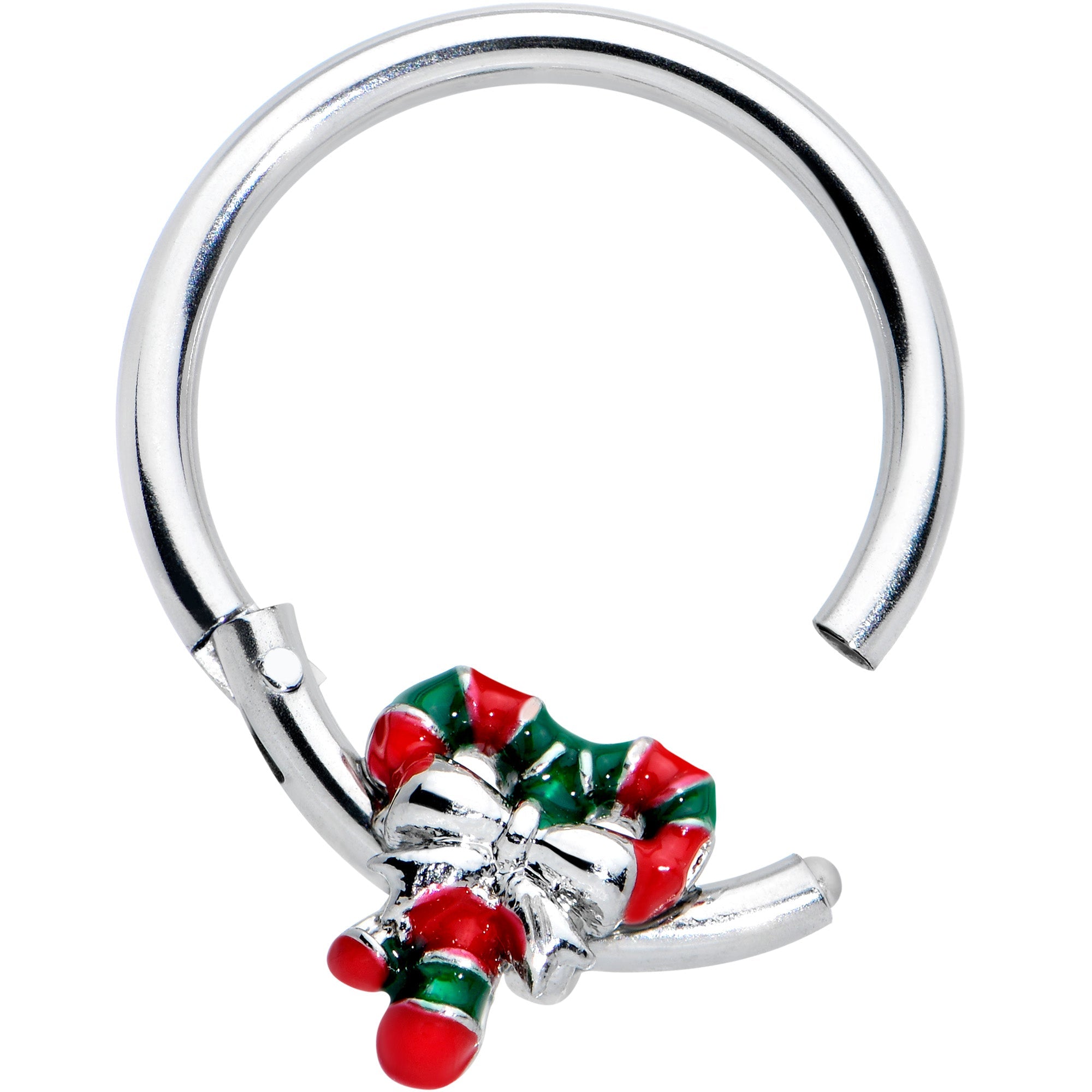 16G 3/8 Pair of Christmas Candy Canes Hinged Segment Ring