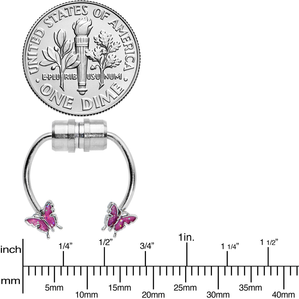 Pink Butterfly Ends Non Pierced Magnetic Clip On Fake Septum Ring