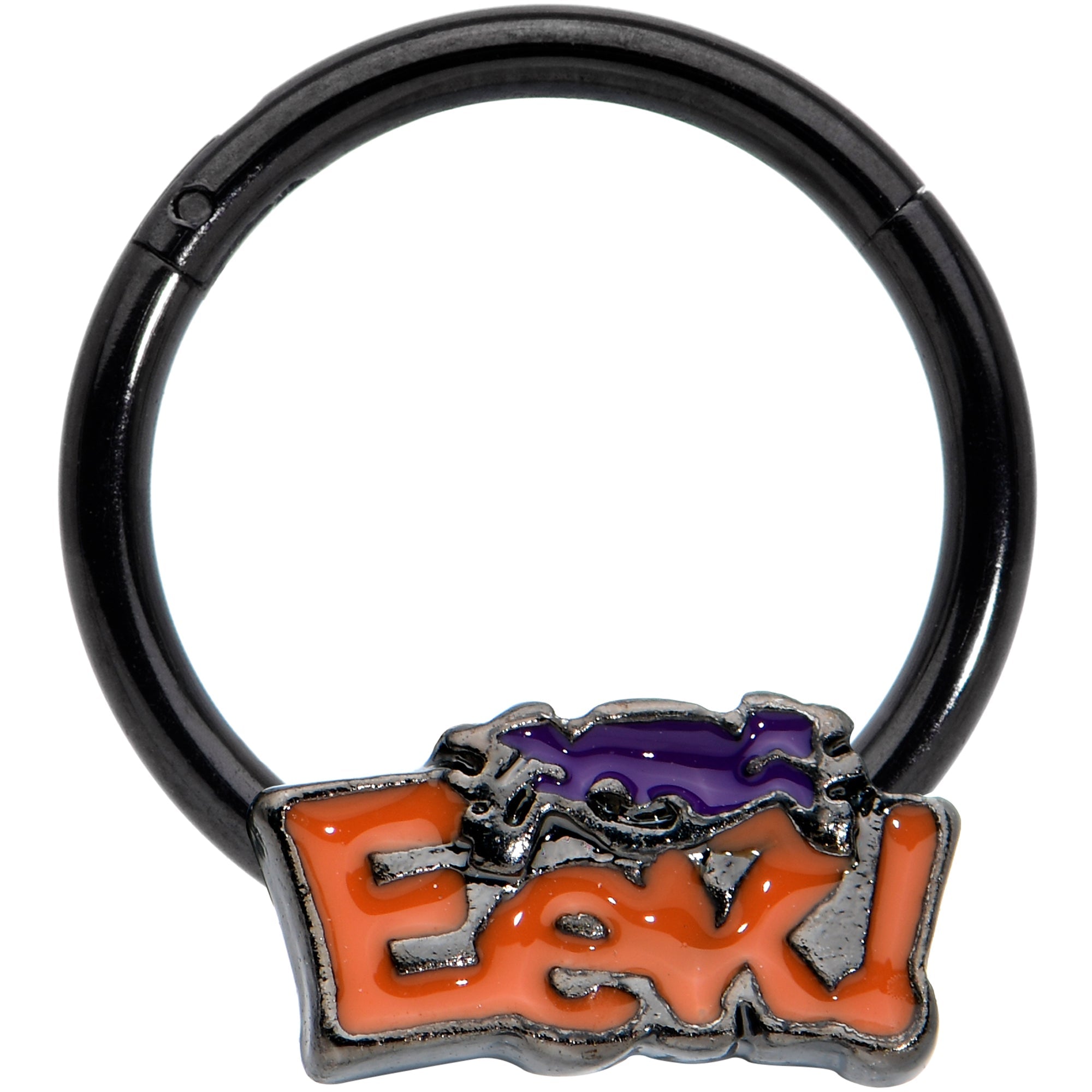 16G 3/8 Black Eek Purple Spider Halloween Hinged Segment Ring
