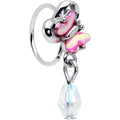 20G 5/16 Heart Pink Butterfly Clear Dangle Nose Hoop